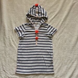 Crew Cuts Terry Cloth Hooded Swim Coverup Navy White Stripes Neon Pink Accent 6